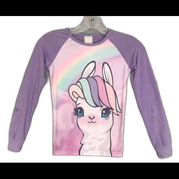 Jellyfish Kids Girls Llama Pajama PJ's‎ Set size 8 Pant Tee 2-Piece Rainbow - Picture 1 of 6